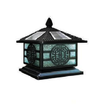 SOLAR - 406E: Đèn gắn đầu trụ NLMT - KT: Mái: 380mm - Đế: 380mm x H385mm - Đèn LED 7W đổi 3 màu + Đèn E27 x 1