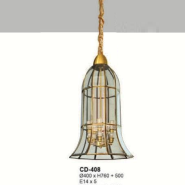 E - CD - 408:  Đèn thả đồng - KT: Ø400mm x H760mm +500mm - Bóng đèn E14  x 5 bóng