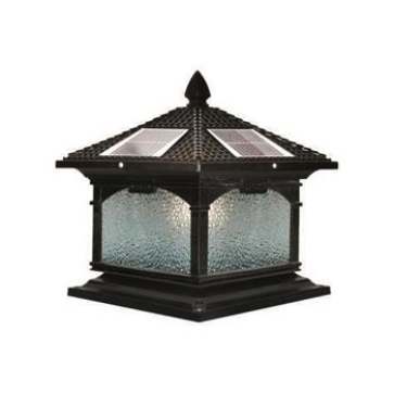 SOLAR - 408E: Đèn gắn đầu trụ NLMT - KT: Mái: 400mm - Đế: 380mm x H420mm - Đèn LED 7W đổi 3 màu + Đèn E27 x 1