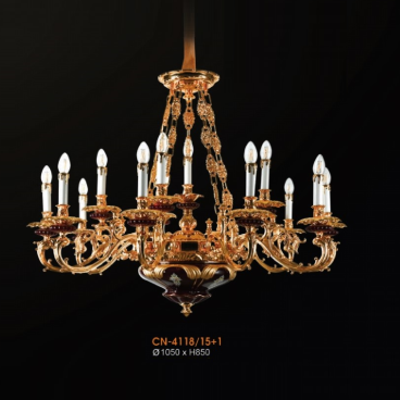 VE - CN - 4118/15+1: Đèn chùm nến 16 tay - KT: Ø1050mm x H850mm - Bóng đèn nến chân E14 x 16 bóng