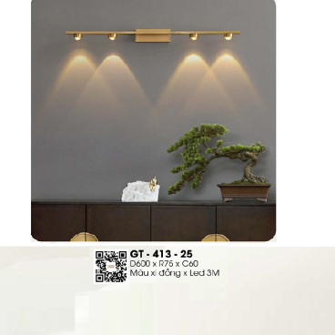 GT - 413 - 25: Đèn rọi tranh/rọi gương 4 bóng - KT: L600mm x W75mm x H60mm - Đèn LED đổi 3 màu