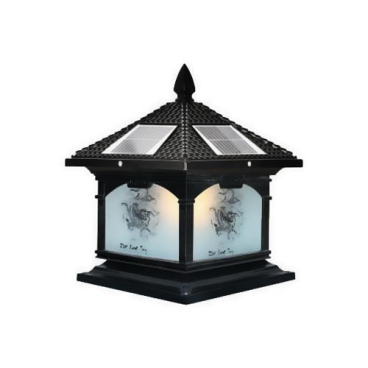 SOLAR - 414E: Đèn gắn đầu trụ NLMT - KT: Mái: 400mm - Đế: 380mm x H420mm - Đèn LED 7W đổi 3 màu + Đèn E27 x 1