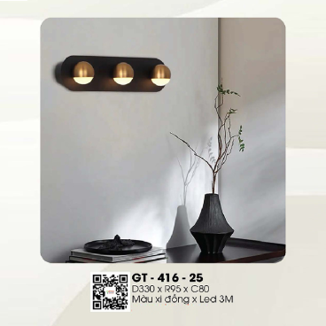 GT - 416-25: Đèn gắn tường LED 3 bóng - KT: L330mmx W75mm x H80mm -  Đèn LED đổi 3 màu