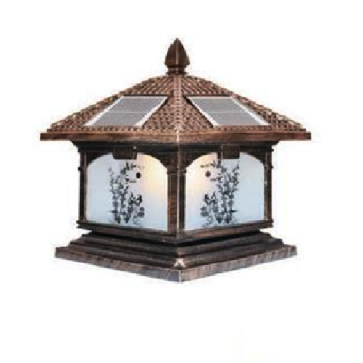 SOLAR - 419E: Đèn gắn đầu trụ NLMT - KT: Mái: 400mm - Đế: 380mm x H420mm - Đèn LED 7W đổi 3 màu + Đèn E27 x 1