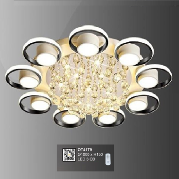 OT41T9: Đèn áp trần LED tròn 9 cánh  - KT: Ø1000mm x H150mm - Đèn LED đổi 3 màu - Remote