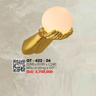 GT - 422-26: Đèn gắn tường chao thủy tinh - KT: L290mm x W190mm x H240mm - Đèn LED G9 x 1
