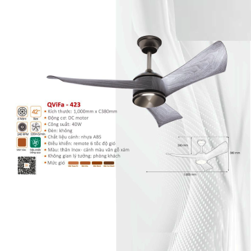 QVifa - 423: Quạt trần 3 cánh nhựa ABS