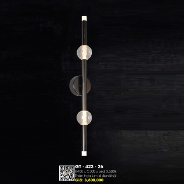 GT- 423-26: Đèn gắn tường LED - KT: Ø100mm x H500mm - Bóng đèn LED ánh sáng vàng 3500K