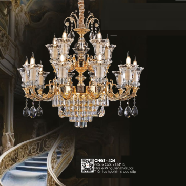 CNQT - 424: Đèn chùm  nến 15 tay - KT: Ø850mm x H550mm - Bóng đèn E14 x 15 bóng