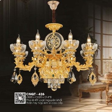 CNQT - 426: Đèn chùm Phale nến 8 tay - KT: Ø820mm x H620mm - Bóng đèn nến E14 x 8 bóng
