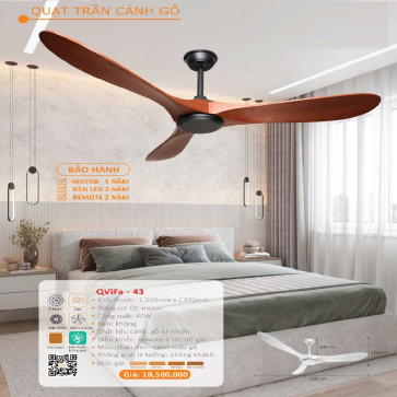 QViFa - 43: Quạt trần 3 cánh gỗ tự nhiên
