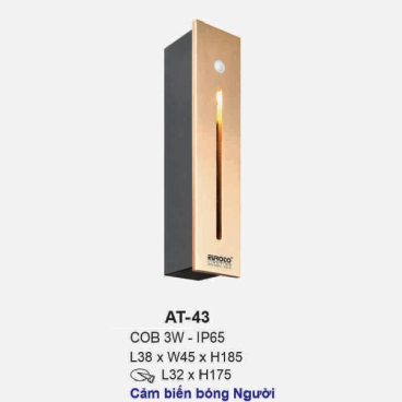 AT - 43: Đèn LED âm tường/âm bậc cầu thang, cảm biến bóng người - IP 65 - KT: L38mm x W45mm x H185mm  -  Lổ khoét: L32mm x H175mm - Đèn LED COB 3W