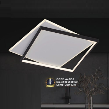 CODE: A43/50: Đèn áp trần vuông LED - KT: L500mm x W500mm - Đèn LED 62W ánh sáng đổi 3 màu