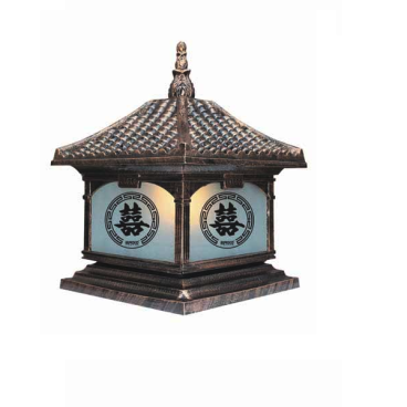 EU - TD - 431E: Đèn gắn đầu trụ Nhôm đúc - KT: Mái: 400mm x 400mm - Đế: 380mm x 380mm x H420mm - Bóng đèn E27 x 1