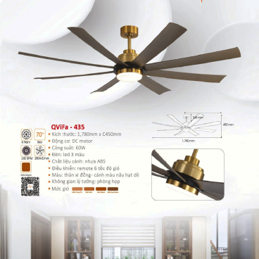 QVifa - 435: Quạt trần đèn LED 8 cánh Nhựa ABS