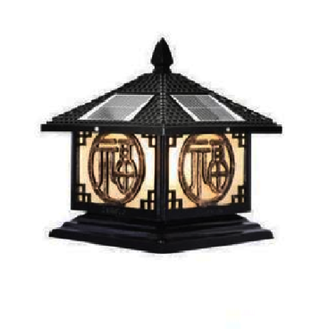 SOLAR - 437E: Đèn gắn đầu trụ NLMT - KT: Mái: 400mm - Đế: 380mm x H420mm - Đèn LED 7W đổi 3 màu + Đèn E27 x 1