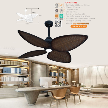 QViFa - 439: Quạt trần Đèn 4 cánh nhựa