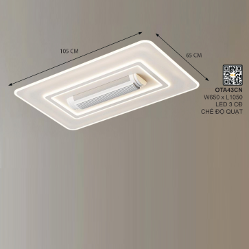 OTA43CN: Đèn ốp trần LED + Quạt - KT: L1050mm x W650mm - Đèn LED đổi 3 màu + Quạt