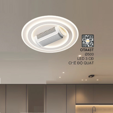 OTA43T: Đèn ốp trần LED + Quạt - KT: Ø500mm - Đèn LED đổi 3 màu + Quạt