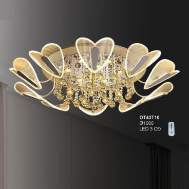 OT43T10:  Đèn áp trần LED tròn 10 cánh - KT:  Ø1000mm - Đèn LED đổi 3 màu - Remote
