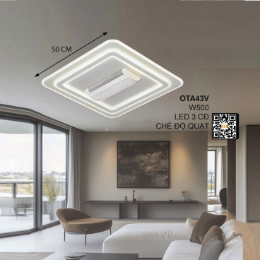 OTA43V: Đèn ốp trần LED + Quạt - KT: W500mm - Đèn LED đổi 3 màu + Quạt