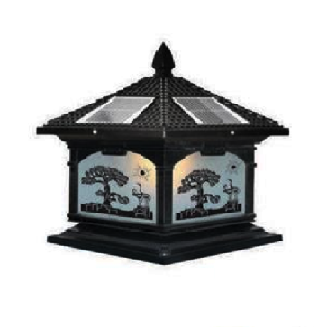 SOLAR - 450E: Đèn gắn đầu trụ NLMT - KT: Mái: 400mm - Đế: 380mm x H420mm - Đèn LED 7W đổi 3 màu + Đèn E27 x 1