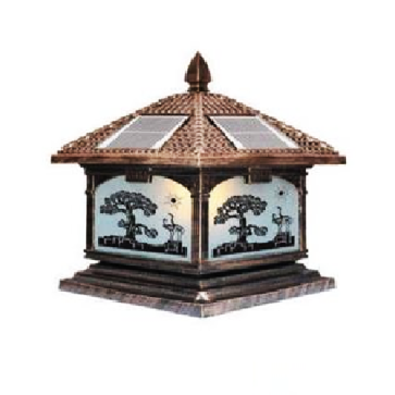 SOLAR - 451E: Đèn gắn đầu trụ NLMT - KT: Mái: 400mm - Đế: 380mm x H420mm - Đèn LED 7W đổi 3 màu + Đèn E27 x 1