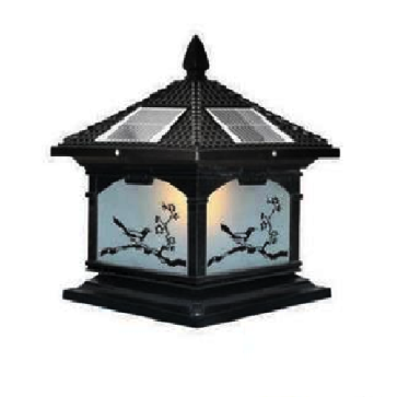 SOLAR - 452E: Đèn gắn đầu trụ NLMT - KT: Mái: 400mm - Đế: 380mm x H420mm - Đèn LED 7W đổi 3 màu + Đèn E27 x 1