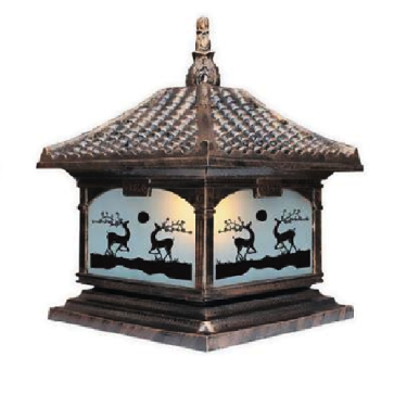 EU - TD - 455E: Đèn gắn đầu trụ Nhôm đúc - KT: Mái: 400mm x 400mm - Đế: 380mm x 380mm x H420mm - Bóng đèn E27 x 1