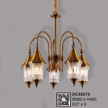 35 - DC455T5: Đèn chùm 5 tay - KT: Ø580mm x H400mm - Bóng đèn E27 x 5 bóng