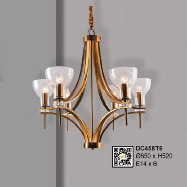 35 - DC458T6: Đèn chùm 6 tay - KT: Ø650mm x H520mm - Đèn E14 x 6 bóng