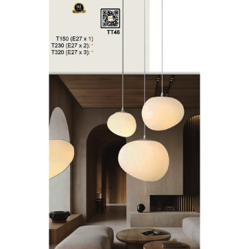 TT46: Đèn thả đơn chao thủy tinh  - KT: Ø150mm - Bóng đèn E27 x 1