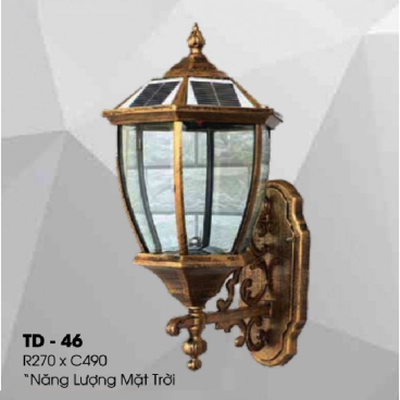 TD - 46: Đèn gắn tường ngoài trời NLMT - KT: W270mm x  H490mm - Bóng đèn LED x 1