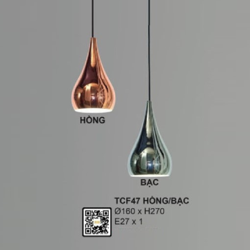 TCF47: Đèn thả đơn ( màu Hồng/ bạc) - KT: Ø160mm x H270mm Bóng đèn E27 x 1 bóng