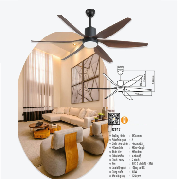 QT47: Quạt trần đèn 5 cánh Nhựa ABS