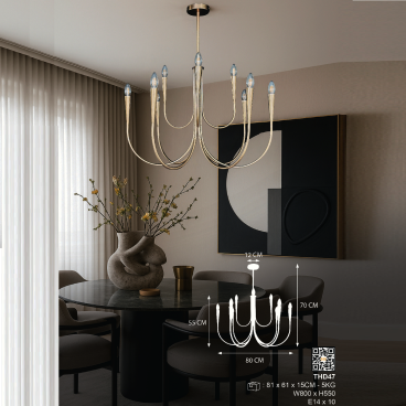 THD47: Đèn chùm 10 tay - KT: W800mm x H550mm -  Bóng đèn E14 x 10 bóng