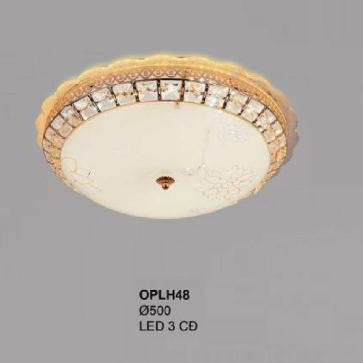 35 - OPLH48: Đèn ốp trần LED chao thủy tinh - KT: Ø500mm - Đèn LED đổi 3 màu
