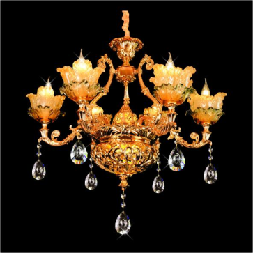 HF- CN 5002/6: Đèn chùm thuỷ tinh 6 tay - KT: Ø720mm x H700mm + 400mm -  Đèn LED 6W + Đèn chân E14 x 6 bóng