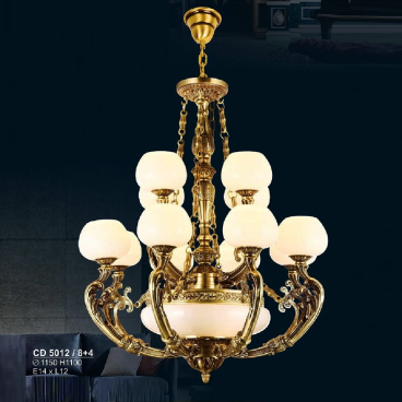 S - CĐ - 5012/8+4: Đèn chùm đồng 12 tay chao thuỷ tinh - KT: Ø1150mm x  H1100mm - Bóng đèn chân E14 x 12 bóng