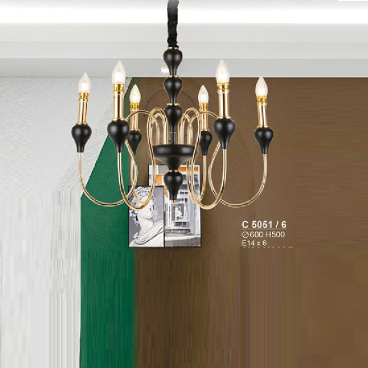 S - C 5051/6: Đèn chùm nến 6 tay - KT: Ø600mm x H500mm - Bóng đèn E14 x 6 bóng