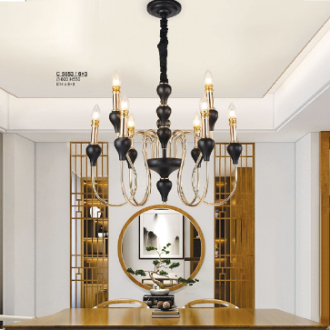 S - C 5053/6+3: Đèn chùm nến 9 tay - KT: Ø600mm x H550mm - Bóng đèn E14 x 9 bóng