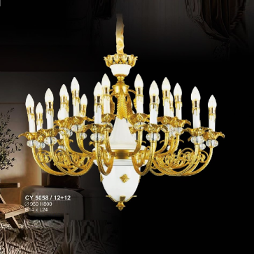 S - CY 5058/12+12: Đèn chùm 24 tay, chao thuỷ tinh - KT: Ø950mm x H800mm - Bóng đèn E14 x 24 bóng