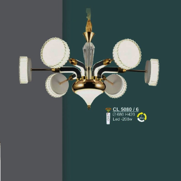 S - CL 5080/6:  Đèn chùm LED 6 tay -  KT: Ø 680mm x H420mm - Đèn LED 208W đổi 3 màu - Remote