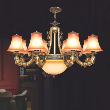 NC 5089/8: Đèn chùm 8 tay, chao thủy tinh - KT: Ø900mm x H500mm +500mm - Bóng đèn E27 x 11 bóng