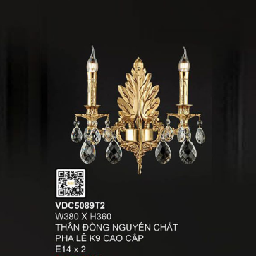 VDC5089T2: Đèn gắn tường đồng đôi - KT: W380mm x H360mm - Bóng đèn chân E14 x 2