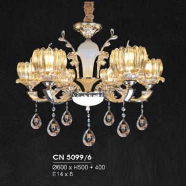 HF - CN 5099/6: Đèn chùm 6 tay - KT: Ø600mm x H500mm +400mm - Bóng đèn E14 x 6 bóng