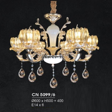 HF - CN 5099/6: Đèn chùm 6 tay - KT: Ø600mm x H500mm +400mm - Bóng đèn E14 x 6 bóng
