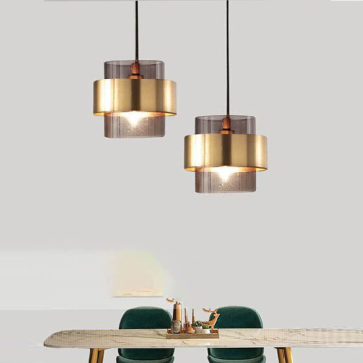 TT51: Đèn thả đơn chao thủy tinh màu trà - KT: Ø180mm x H160mm - Bóng đèn E27 x 1