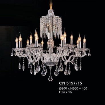 HF - CN 5157/15: Đèn chùm Phale nến 15 tay - KT: Ø900mm x H860mm + 400mm - Bóng đèn nến E14 x 15 bóng