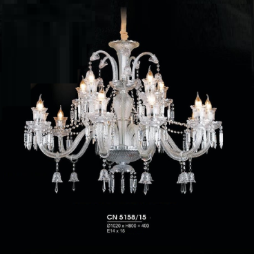 HF - CN 5158/15: Đèn chùm 15 tay - KT: Ø1020mm x H800mm + 400mm - Bóng đèn E14 x 15 bóng